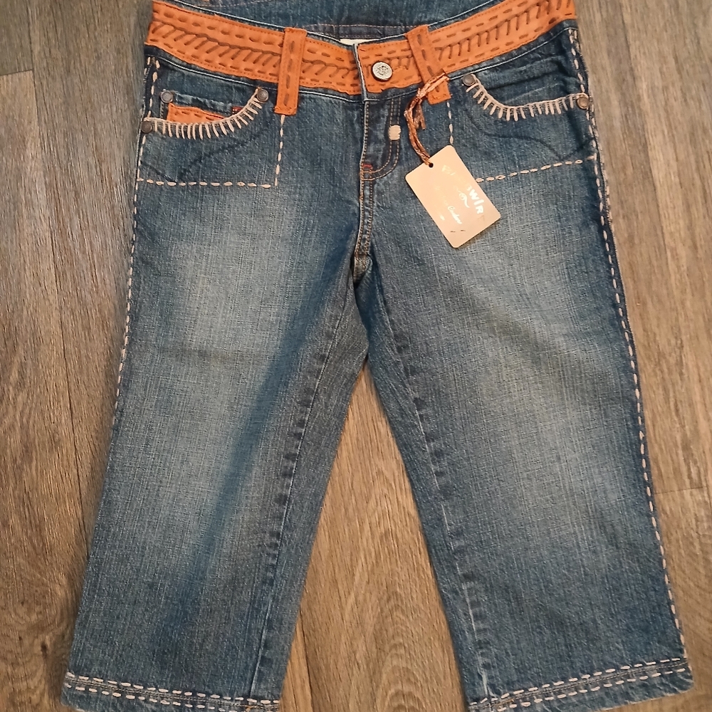 NWT My Tribe Leather and Copper Western Bermuda Jean Shorts.